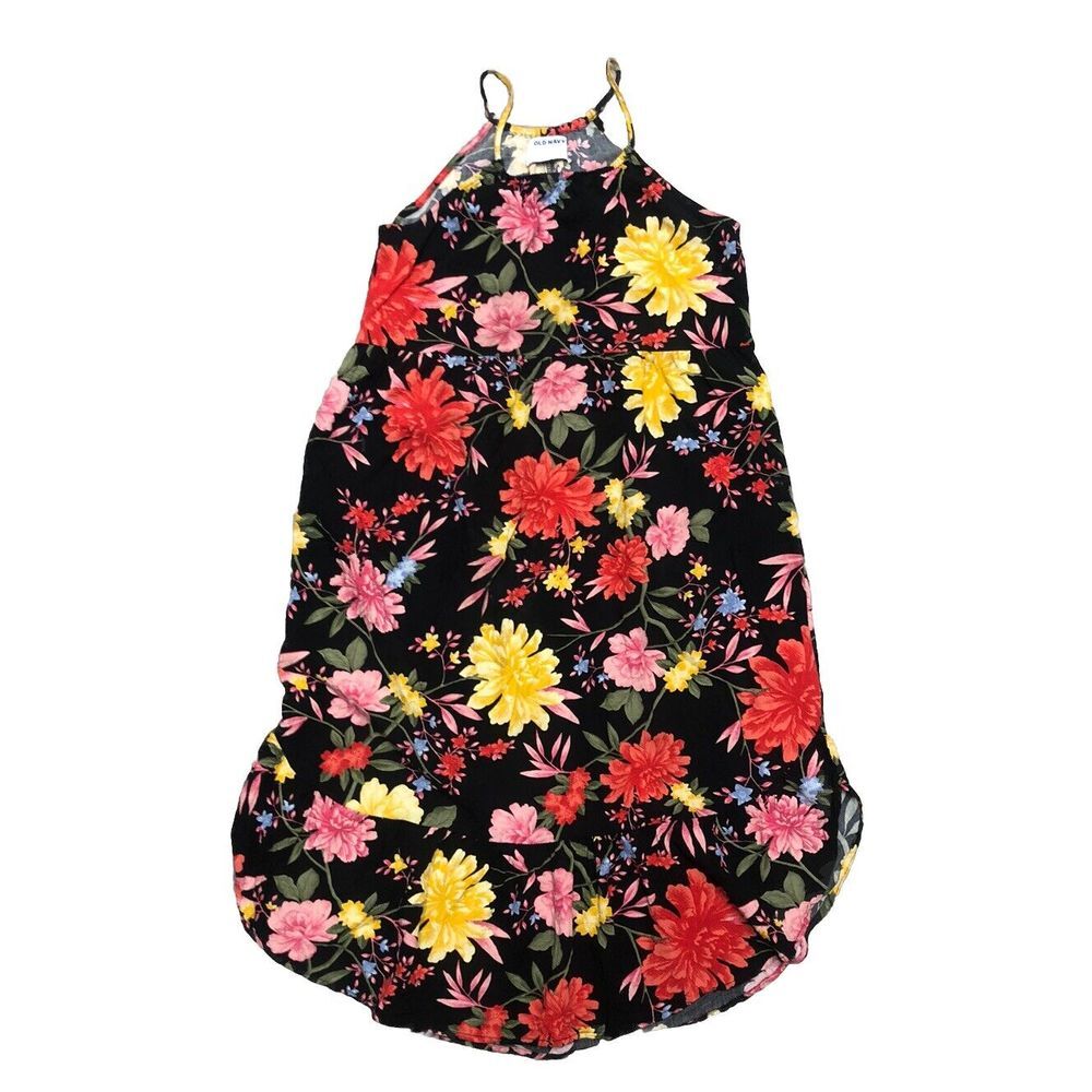 Old Navy Children Kids Girls Black Floral Side Slit Sundress XL 14
